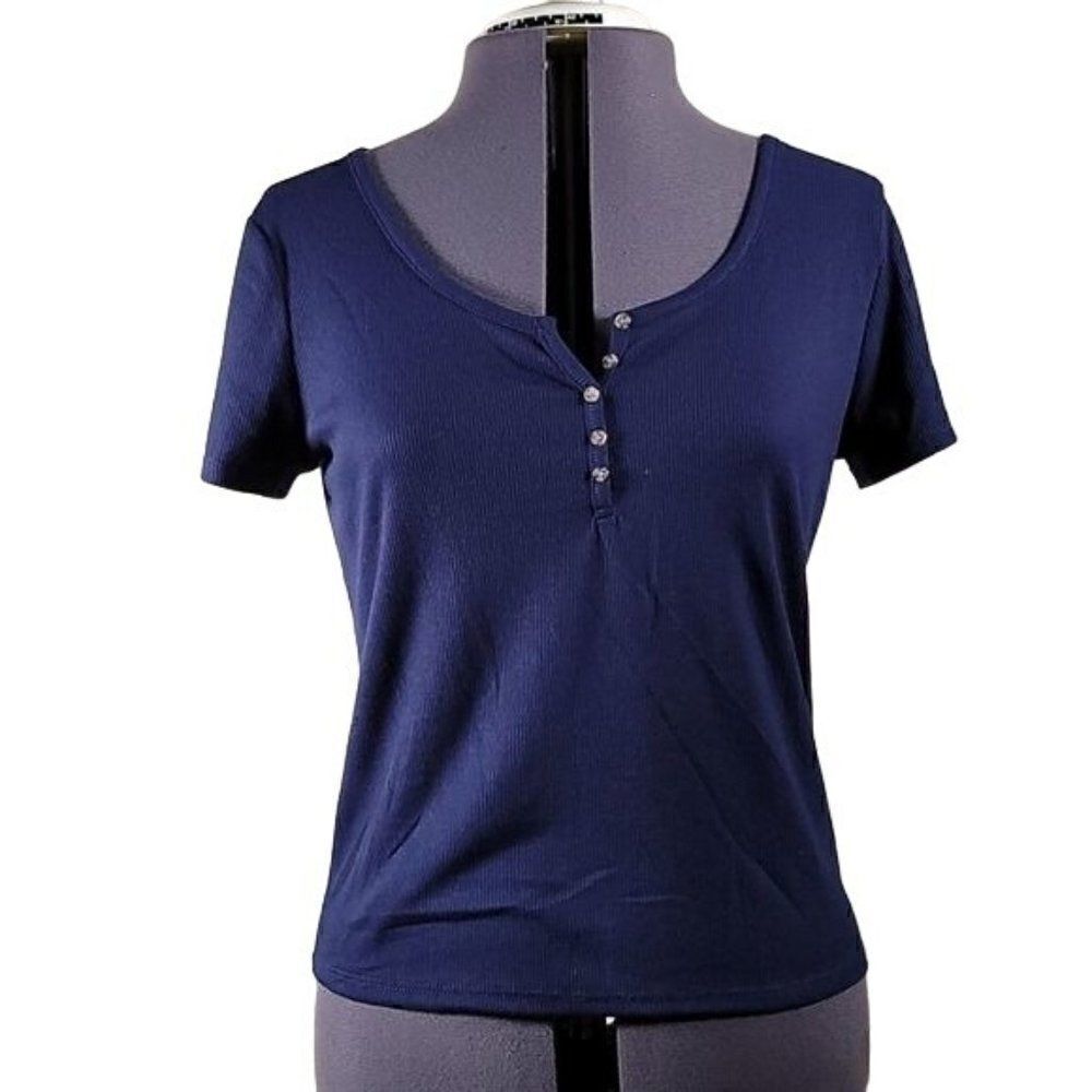 Hippie Rose Juniors' Rib-Knit Henley Top Sz XL